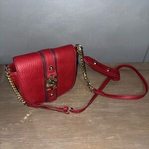 Women’s Red leather Versace Jean crossbody purse saddle bag